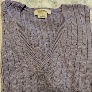 Michael Kors V-Neck Cotton Cable  Sweater in Lavender